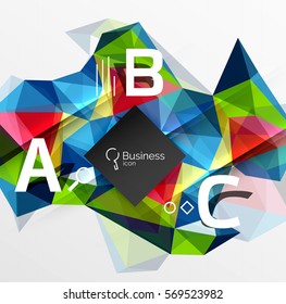 Mosaic low poly abstract background with infographics - abc options with text. Vector template background for workflow layout, diagram, number options or web design