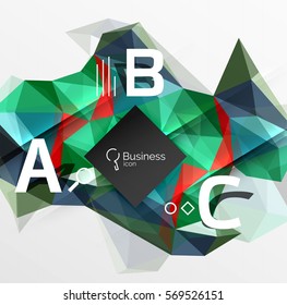 Mosaico de fondo abstracto de polos bajos con infografía - opciones de abc con texto. Fondo de plantilla de vector para diseño de flujo de trabajo, diagrama, opciones de número o diseño web
