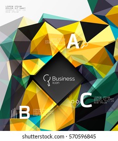 Mosaik abstrakter Low-Poly-Hintergrund mit Infografiken - abc-Optionen mit Text. Vektorvorlagenhintergrund für das Workflowlayout, -diagramm, -nummeroptionen oder Webdesign