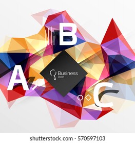 Mosaic low poly abstract background with infographics - abc options with text. Vector template background for workflow layout, diagram, number options or web design