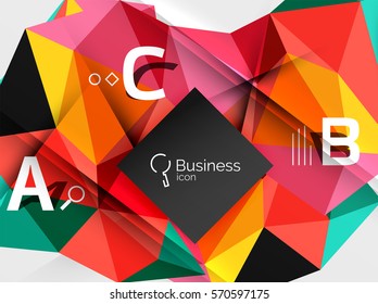 Mosaic low poly abstract background with infographics - abc options with text. Vector template background for workflow layout, diagram, number options or web design