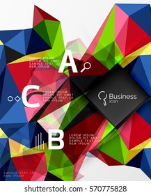 Mosaico de fondo abstracto de polos bajos con infografía - opciones de abc con texto. Fondo de plantilla de vector para diseño de flujo de trabajo, diagrama, opciones de número o diseño web