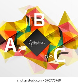 Mosaic low poly abstract background with infographics - abc options with text. Vector template background for workflow layout, diagram, number options or web design