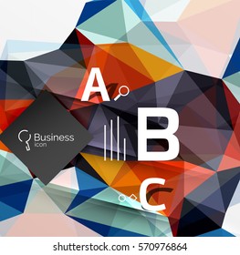 Mosaic low poly abstract background with infographics - abc options with text. Vector template background for workflow layout, diagram, number options or web design
