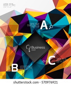 Mosaico de fondo abstracto de polos bajos con infografía - opciones de abc con texto. Fondo de plantilla de vector para diseño de flujo de trabajo, diagrama, opciones de número o diseño web