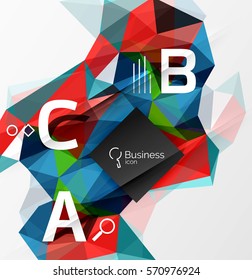Mosaico de fondo abstracto de polos bajos con infografía - opciones de abc con texto. Fondo de plantilla de vector para diseño de flujo de trabajo, diagrama, opciones de número o diseño web