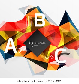 Mosaic low poly abstract background with infographics - abc options with text. Vector template background for workflow layout, diagram, number options or web design