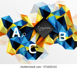 Mosaic low poly abstract background with infographics - abc options with text. Vector template background for workflow layout, diagram, number options or web design