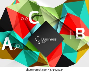 Fundo abstrato poli baixo mosaico com infográficos - opções abc com texto. Plano de fundo de modelo de vetor para layout de fluxo de trabalho, diagrama, opções de número ou design da Web