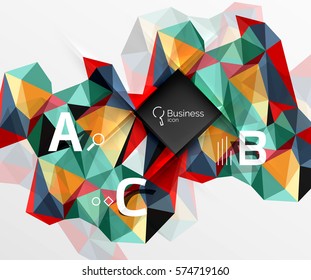 Mosaic low poly abstract background with infographics - abc options with text. Vector template background for workflow layout, diagram, number options or web design