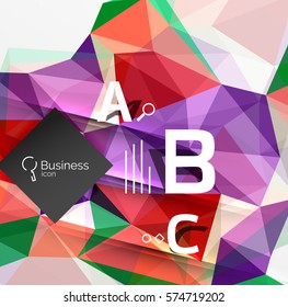 Mosaic low poly abstract background with infographics - abc options with text. Vector template background for workflow layout, diagram, number options or web design