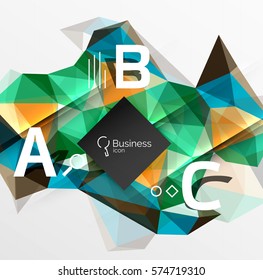 Mosaic low poly abstract background with infographics - abc options with text. Vector template background for workflow layout, diagram, number options or web design