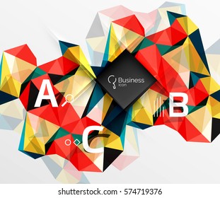 Mosaik abstrakter Low-Poly-Hintergrund mit Infografiken - abc-Optionen mit Text. Vektorvorlagenhintergrund für das Workflowlayout, -diagramm, -nummeroptionen oder Webdesign