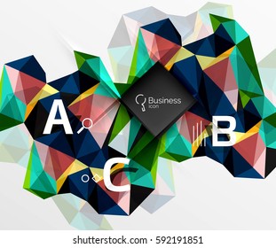 Mosaic low poly abstract background with infographics - abc options with text. Vector template background for workflow layout, diagram, number options or web design
