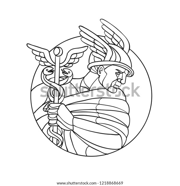 マーキュリー神のモザイクの低い多角形のイラストで 商人 商人 旅人 旅人 盗賊 詐欺 ギリシャ神話 ヘルメス 白黒の神の使い のベクター画像素材 ロイヤリティフリー