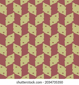 Mosaic made of parallelograms and dotted diamonds. Checkered pattern in red and yellow.