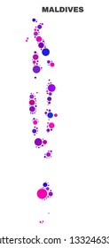Mosaic Maldives map isolated on a white background. Vector geographic abstraction in pink and violet colors. Mosaic of Maldives map combined of random round dots.