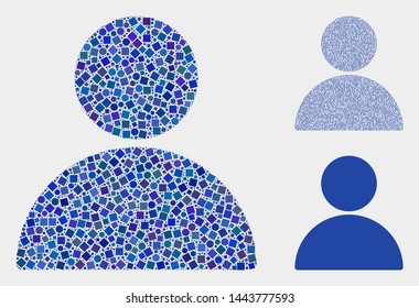 Mosaic Man profile icon composed of round and square items in different sizes, positions and proportions. Vector round and square items are united into abstract mosaic man profile icons.