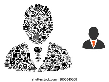 Mosaic manager from health symbols and basic icon. Mosaic vector manager is composed of health symbols. Flat illustrations elements for doctor posters. Illustration is based on manager pictogram.