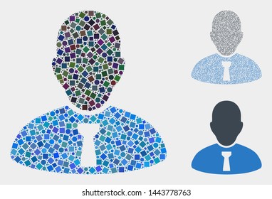 Mosaic Manager icon composed of spheric and square elements in variable sizes, positions and proportions. Vector spheric and square elements are united into abstract shape manager icons.