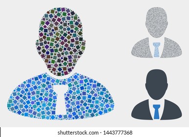 Mosaic Manager icon constructed from circle and square items in variable sizes, positions and proportions. Vector spheric and square items are combined into abstract mosaic manager icons.