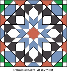 Mosaic Mandala with an eight-pointed star tile border design from thr Great Mosque of Cordoba, Spain