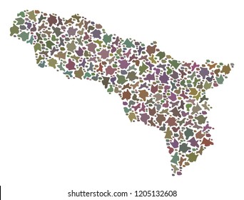 Mosaic map of Abkhazia composed with colored flat stones. Vector motley geographic abstraction of map of Abkhazia.