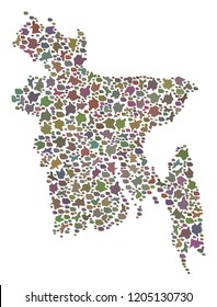 Mosaic map of Bangladesh designed with colored flat pebbles. Vector particolored geographic abstraction of map of Bangladesh.