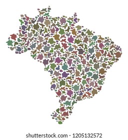 Mosaic map of Brazil created with colored flat pebbles. Vector pied geographic abstraction of map of Brazil.
