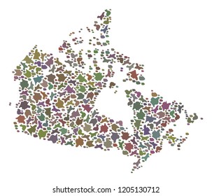 Mosaic map of Canada formed with colored flat concretions. Vector multicolored geographic abstraction of map of Canada.