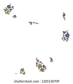 Mosaic map of Cape Verde Islands designed with colored flat pebbles. Vector versicolor geographic abstraction of map of Cape Verde Islands.