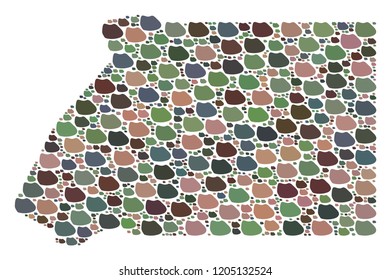 Mosaic map of Equatorial Guinea formed with colored flat pebbles. Vector particolored geographic abstraction of map of Equatorial Guinea.