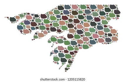 Mosaic map of Guinea-Bissau created with colored flat concretions. Vector versicolor geographic abstraction of map of Guinea-Bissau.