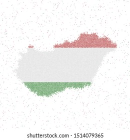 Mosaic map of Hungary with flag colors in vector illustration.