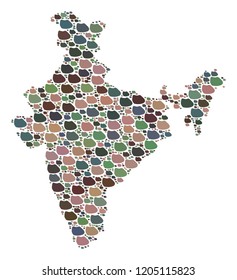 Mosaic map of India formed with colored flat stones. Vector motley geographic abstraction of map of India.
