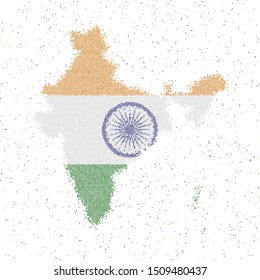 Mosaic map of India with the Indian flag. Vector illustration of the country's geography.