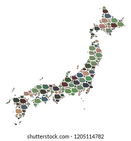 Mosaic map of Japan designed with colored flat stones. Vector varicolored geographic abstraction of map of Japan.