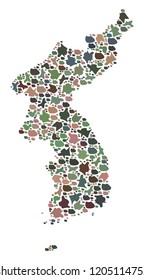 Mosaic map of Korea composed with colored flat concretions. Vector pied geographic abstraction of map of Korea.