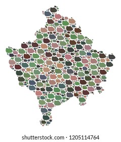 Mosaic map of Kosovo formed with colored flat stones. Vector varicolored geographic abstraction of map of Kosovo.