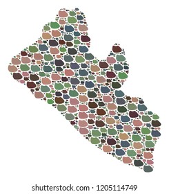 Mosaic map of Liberia created with colored flat stones. Vector particolored geographic abstraction of map of Liberia.