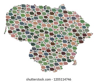 Mosaic map of Lithuania created with colored flat pebbles. Vector versicolor geographic abstraction of map of Lithuania.
