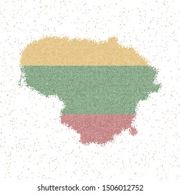 Mosaic map of Lithuania with flag colors in vector illustration.
