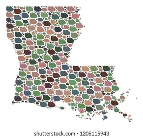 Mosaic map of Louisiana State composed with colored flat pebbles. Vector varicolored geographic abstraction of map of Louisiana State.