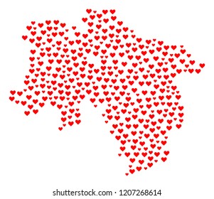 Mosaic map of Lower Saxony State composed with red love hearts. Vector lovely geographic abstraction of map of Lower Saxony State with red romantic symbols. Romantic design for bonus projects.