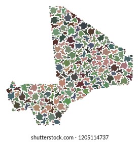 Mosaic map of Mali composed with colored flat stones. Vector versicolor geographic abstraction of map of Mali.
