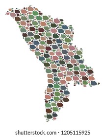 Mosaic map of Moldova created with colored flat concretions. Vector pied geographic abstraction of map of Moldova.