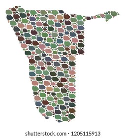 Mosaic map of Namibia formed with colored flat pebbles. Vector pied geographic abstraction of map of Namibia.
