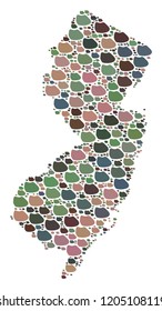 Mosaic map of New Jersey State created with colored flat pebbles. Vector motley geographic abstraction of map of New Jersey State.