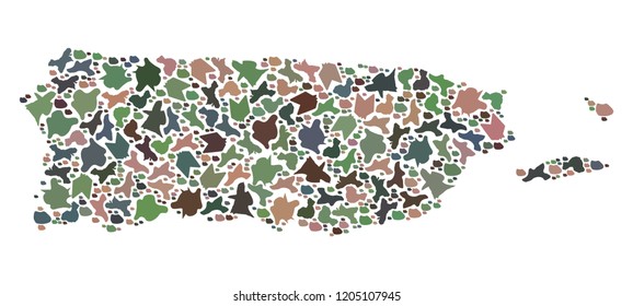 Mosaic map of Puerto Rico formed with colored flat stones. Vector versicolor geographic abstraction of map of Puerto Rico.