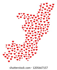 Mosaic map of Republic of the Congo composed with red love hearts. Vector lovely geographic abstraction of map of Republic of the Congo with red romantic symbols.